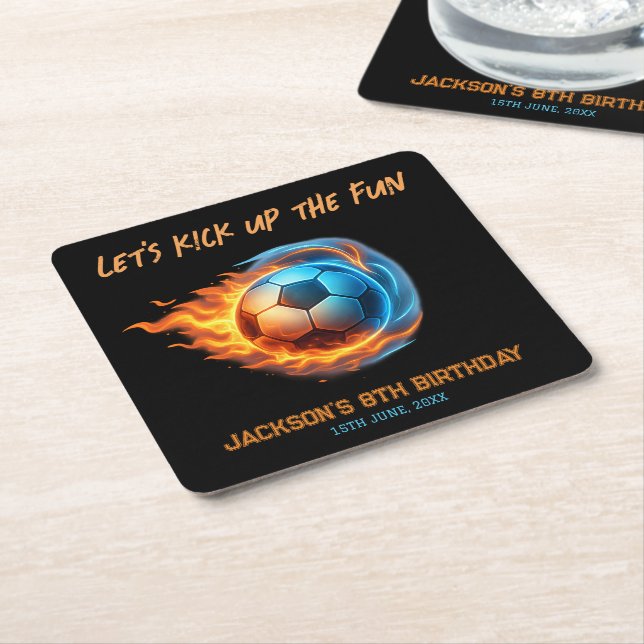 Soccer Ball Sports Birthday  Square Paper Coaster (Angled)