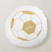 Soccer Ball Sports Gift Custom Gold Round Pillow