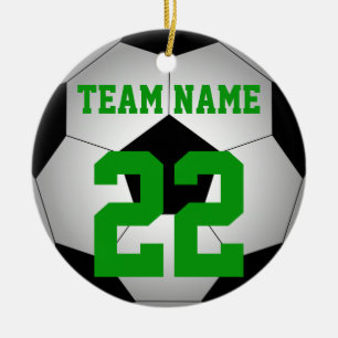Soccer ball team name personalised ceramic tree decoration