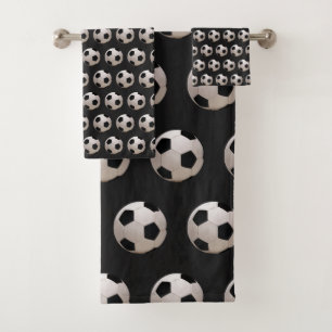 Soccer Ball Theme Black Bath Towel Set