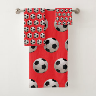 Soccer Ball Theme Red Bath Towel Set