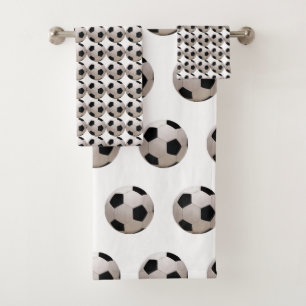 Soccer Ball Theme White Bath Towel Set