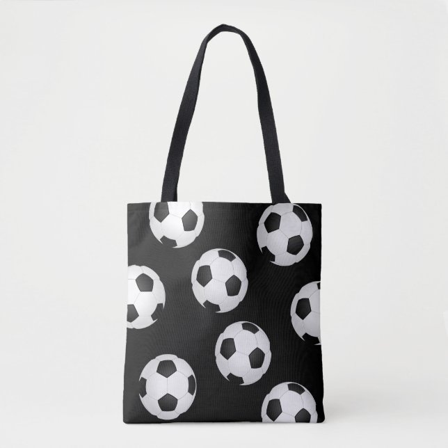 soccer ball tote bag black and white design (Front)