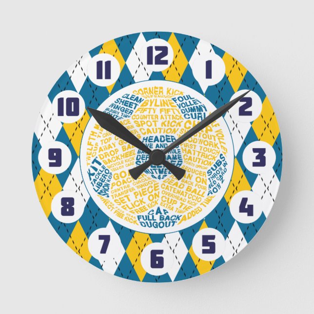 Soccer Ball Typographic Design Clock (Front)