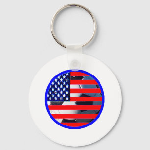 Soccer Ball & USA Flag2 The MUSEUM Zazzle Blue-C Key Ring