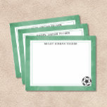 Soccer Ball Watercolor Green Stationery Card<br><div class="desc">This design features a soccer ball on a watercolor green background. Click the customise button if you would like to Variations of this design, additional colours, as well as coordinating products are available in our shop, zazzle.com/store/doodlelulu. Contact us if you need this design applied to a specific product to create...</div>