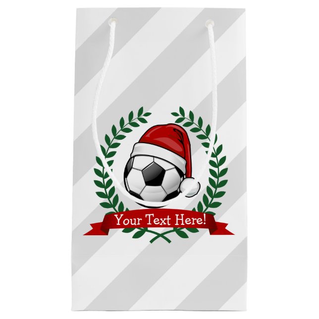 Soccer Ball Wearing a Santa Hat Christmas Small Gift Bag (Front)
