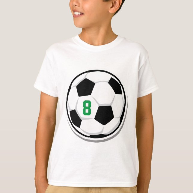 Soccer Ball White Black Green Kids Team Number T-Shirt (Front)