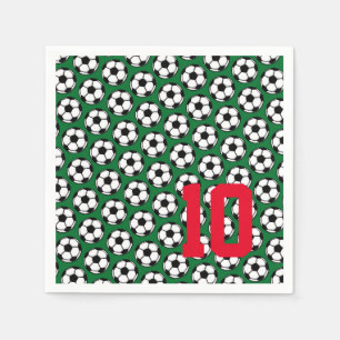 Soccer Ball White Black Green NUMBER Sports Kids Napkin