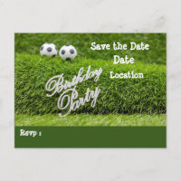 Soccer ball with Birthday Party word on green Save