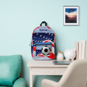 Soccer Ball with Flag Red White Blue Printed Backpack