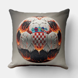 Soccer ball with flames and Croatian flag Cushion