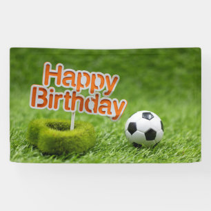 Soccer ball with Happy Birthday Sign on green 