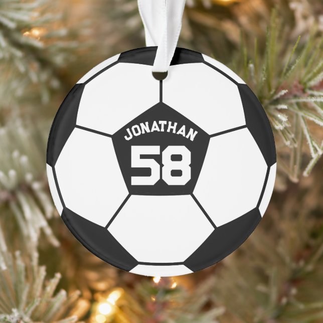 Soccer Ball with Name and Jersey Number Photo Ornament (Tree)