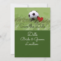 Soccer ball with red heart on green wedding