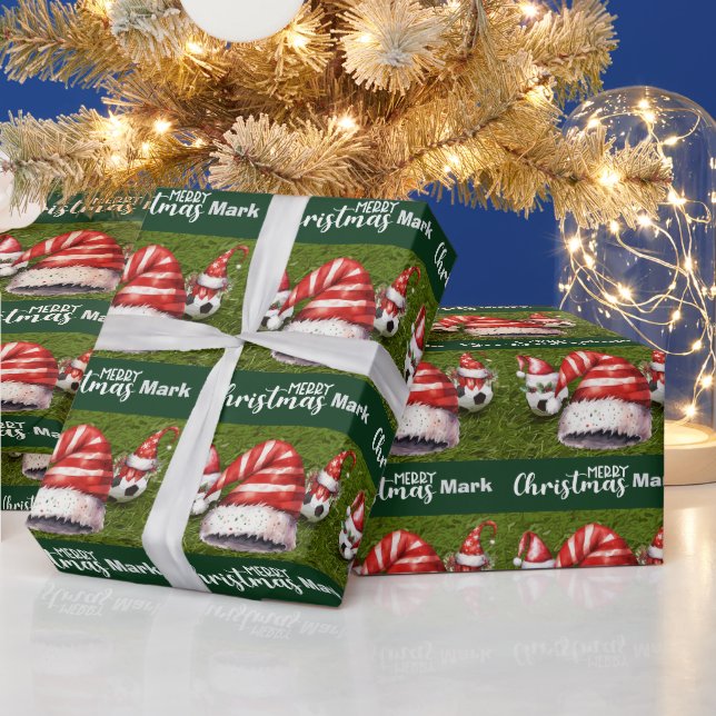 Soccer Ball with Santa Hat  Wrapping Paper (Holidays)