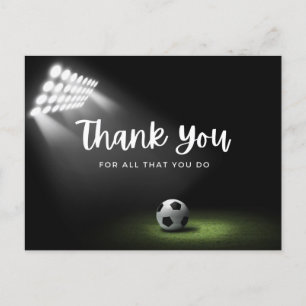 Soccer ball with thank all what you do on green p postcard