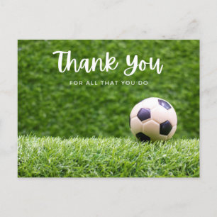 Soccer ball with thank all what you do on green p postcard