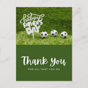 Soccer ball with thank all what you do on green postcard