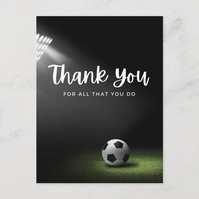 Soccer ball with thank all what you do on green  postcard (Front)