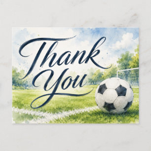 Soccer ball with thank all what you do on green postcard