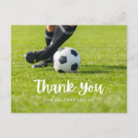 Soccer ball with thank all what you do on green 