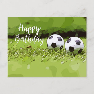 Soccer ball with word  Happy Birthday on green  Postcard