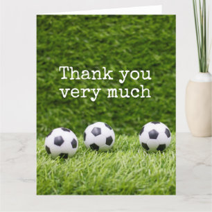 Soccer ball with word Thank you on green grass