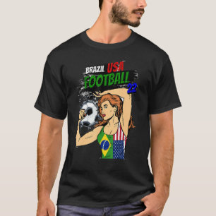 Soccer ball women Brazil US flag T-Shirt