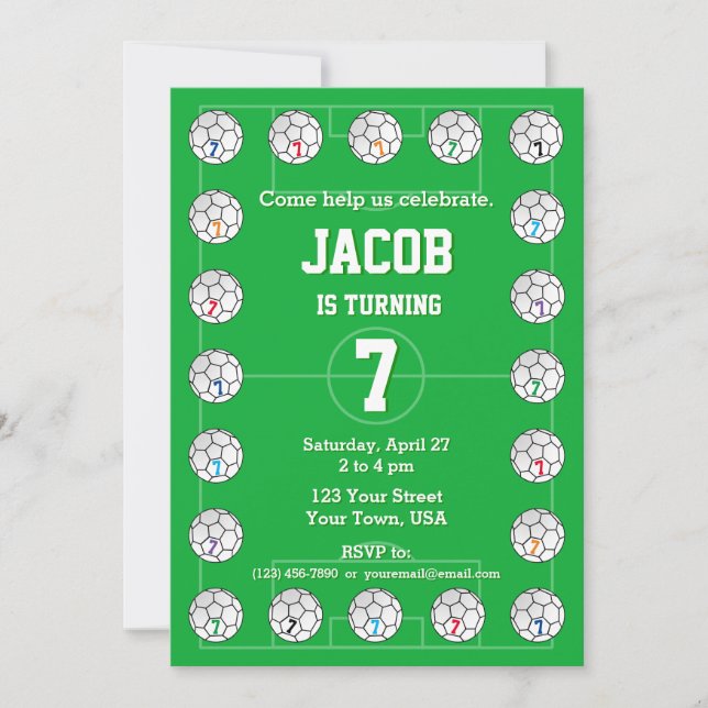 Soccer Balls and Soccer Field Birthday Invitation (Front)