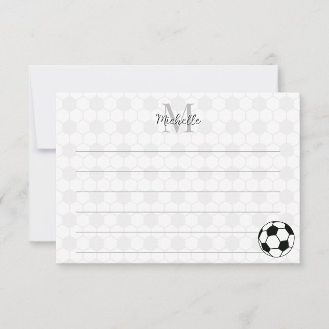 Soccer Balls Black and White Custom Lined Monogram Card (Front)