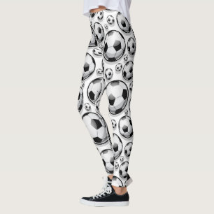Soccer balls black and white pattern leggings