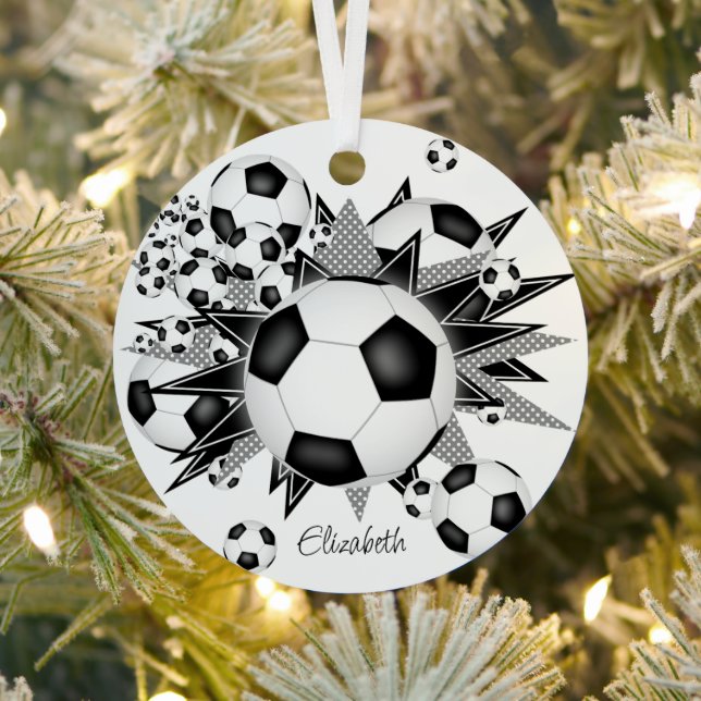 soccer balls black grey stars girls sports metal tree decoration (Insitu)