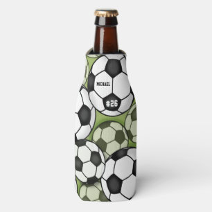 Soccer Balls Black White Player Name Jersey Number Bottle Cooler