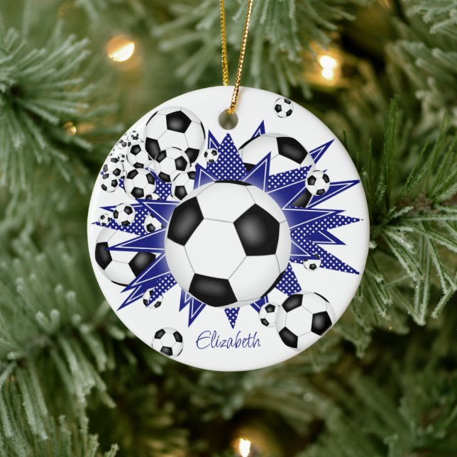 soccer balls blue stars girls sports ceramic tree decoration (Tree)