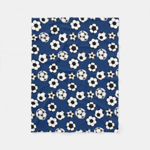 Soccer balls blue white fleece blanket