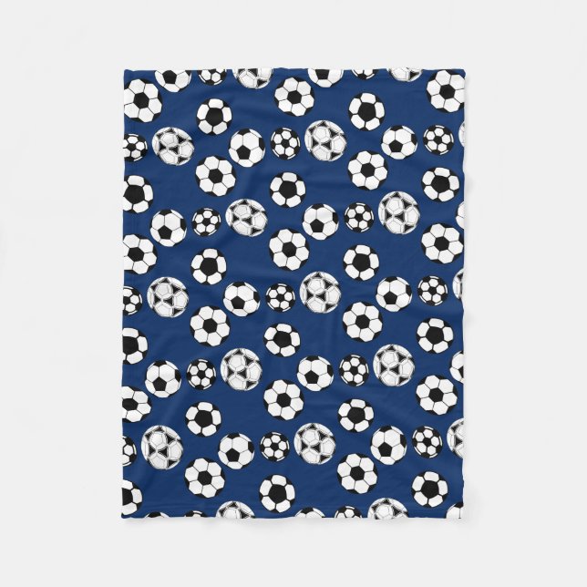 Soccer balls blue white fleece blanket (Front)