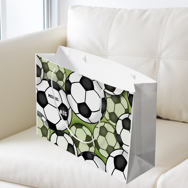 Soccer Balls Boy's Kids Sport Birthday Name Number Large Gift Bag (Creator Uploaded)
