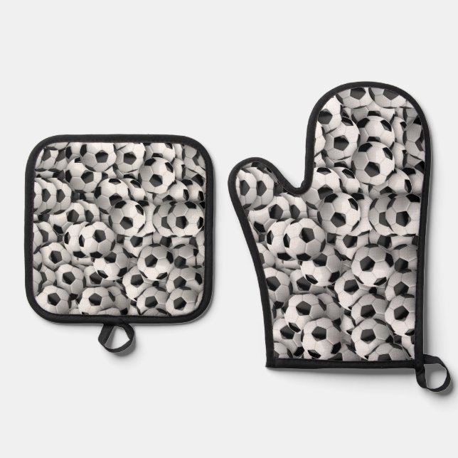 Soccer Balls Design Oven Mitt and Pot Holders Oven Mitt & Pot Holder Set (Front)