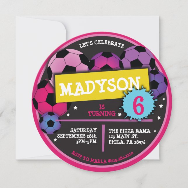 SOCCER BALLS  Girls Birthday Party Invitation (Front)