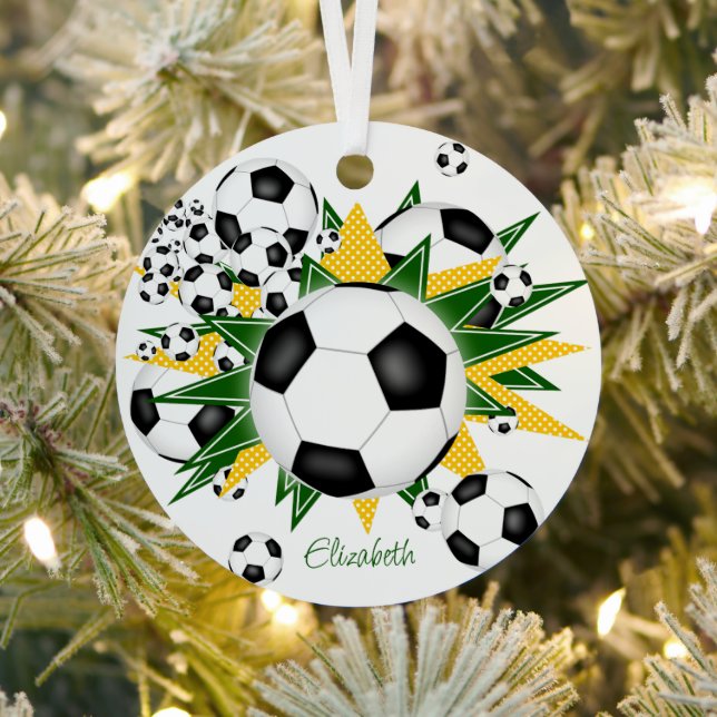 soccer balls green gold stars girls sports metal tree decoration (Insitu)