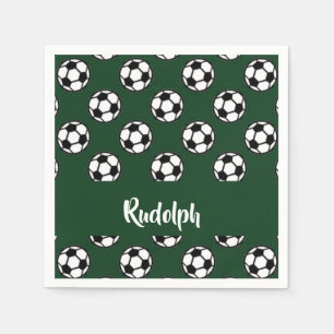 Soccer balls green pattern napkin