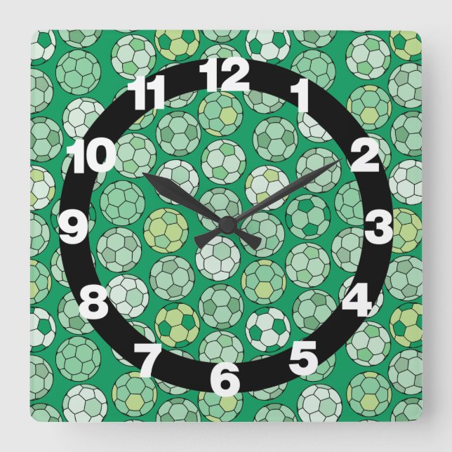 Soccer Balls Green Wall Clock (Front)