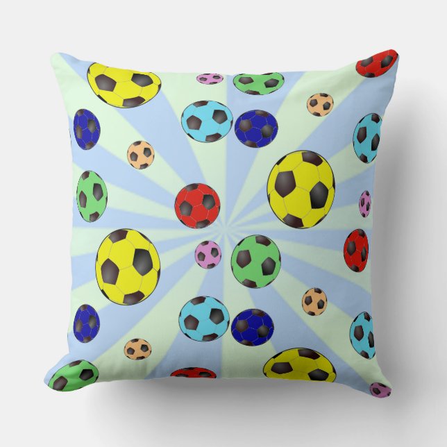 Soccer Balls In Many Colours Cushion (Front)