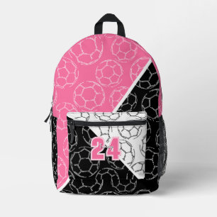 soccer balls line art pattern on pink white black  printed backpack