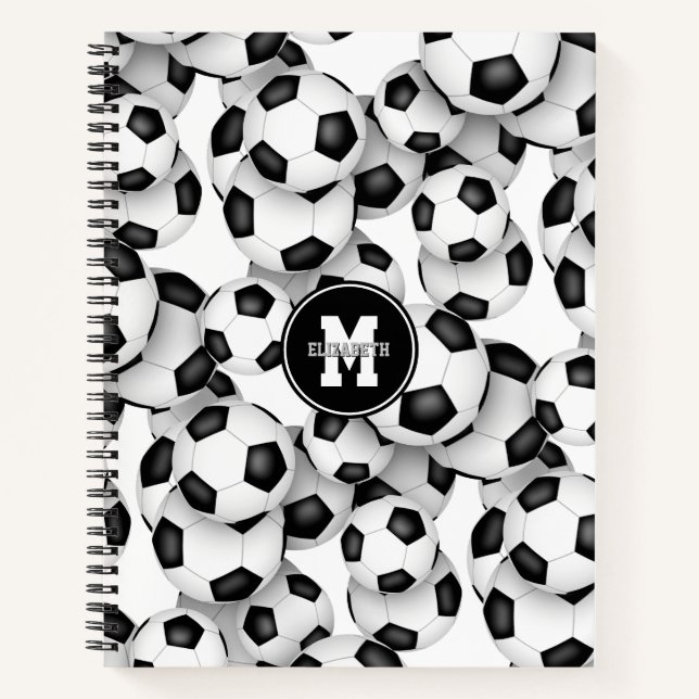 soccer balls pattern boys girls monogram 8.5x11 notebook (Front)