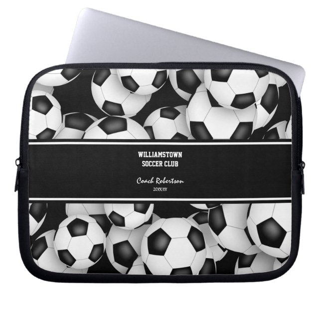 soccer balls pattern coach gift w custom name laptop sleeve (Front)