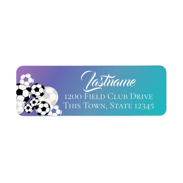 Soccer Balls Purple Teal and White Address Label (Front)