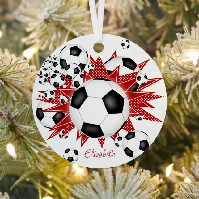 soccer balls red stars girls sports metal tree decoration (Insitu)