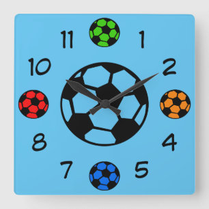Soccer Balls Square Wall Clock